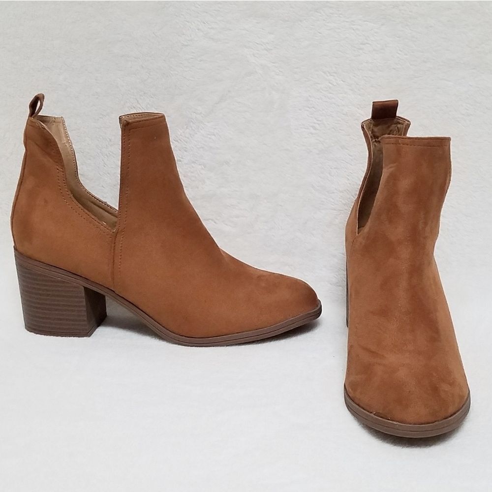 JOLIMALL Chesnut Brown Cut Out Heeled Booties 10